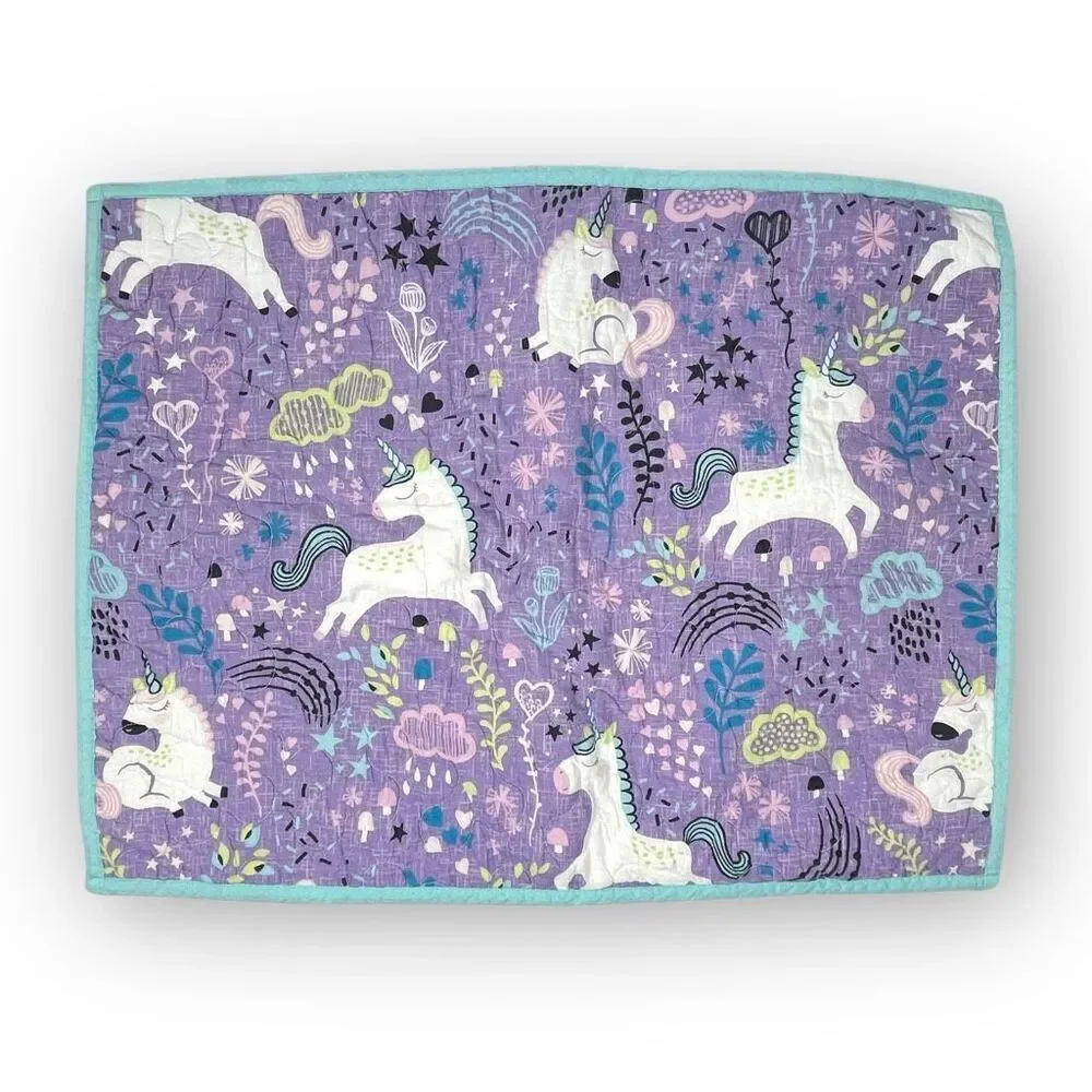 Urban Habitat Kids Ella Unicorn Quilt Quilted 3 Pillow Shams Purple Teal Used